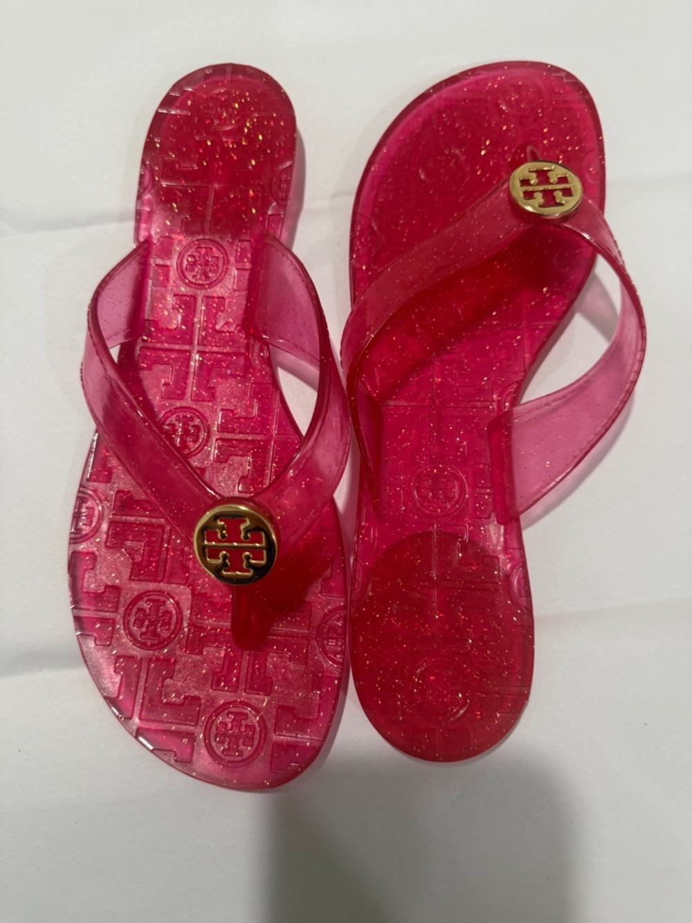 Tory Burch Hot Pink Jelly Flip Flop Sandals with Gold Logo